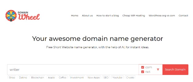 Domain Wheel:Domain Name Generator