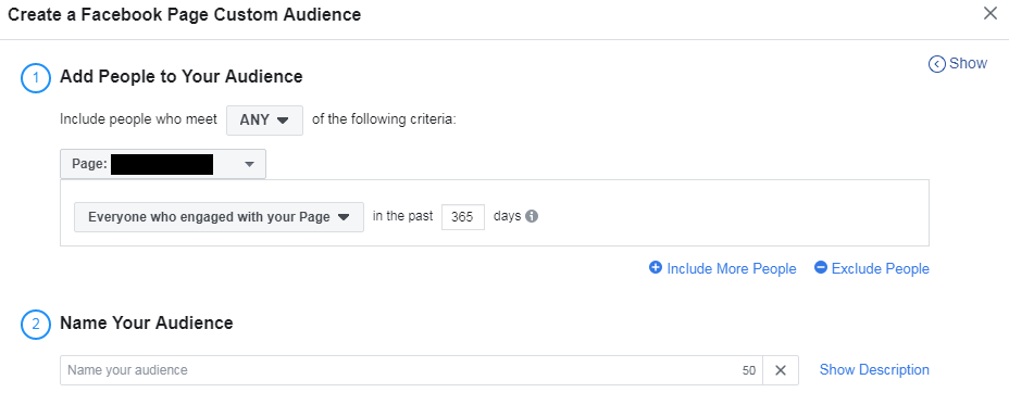 Creating custom audience on Facebook page