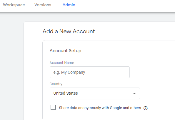 google tag manager add account