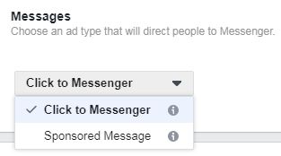 messages option in facebook ad