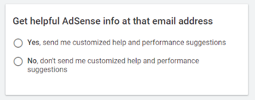 option to get updates from the adSense