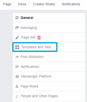 templates and tabs options on facebook page